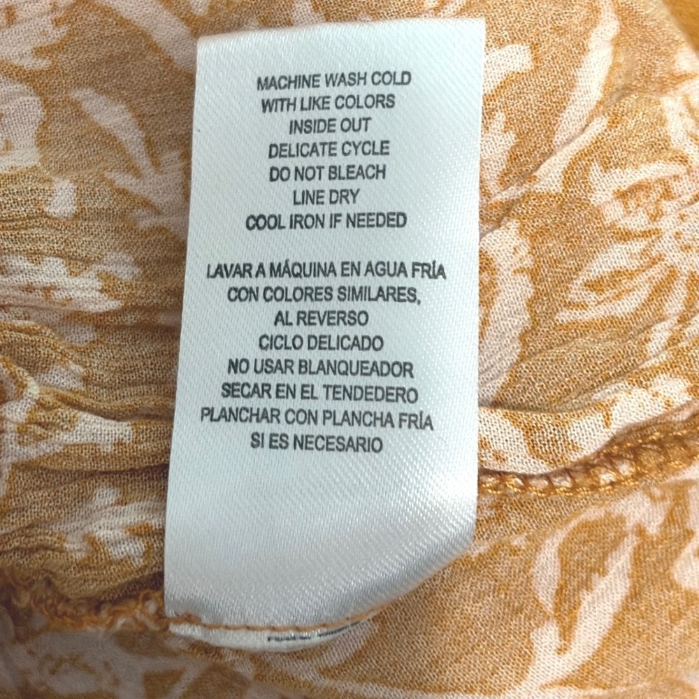 Democracy Womens Floral Boho Tiered Tunic Top Embroidered Mustard Large - Picture 7 of 7
